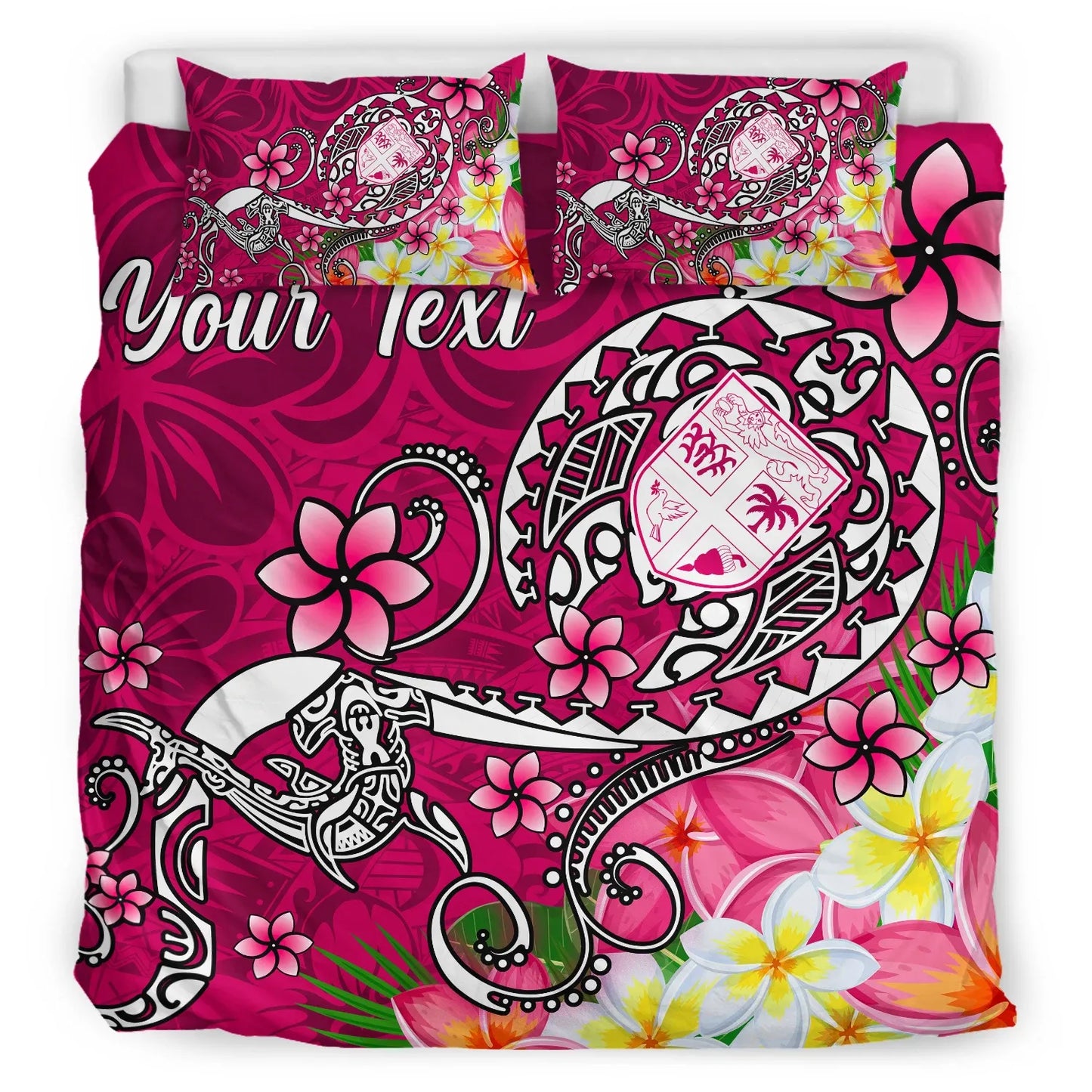 Fiji Custom Personalised Bedding Set - Turtle Plumeria (Pink)