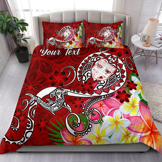 Fiji Custom Personalised Bedding Set - Turtle Plumeria (Red)