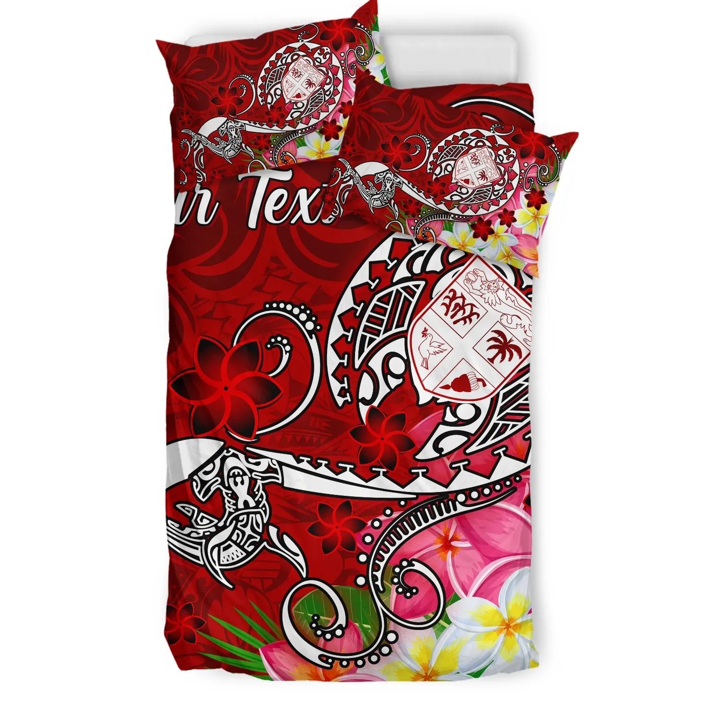 Fiji Custom Personalised Bedding Set - Turtle Plumeria (Red)