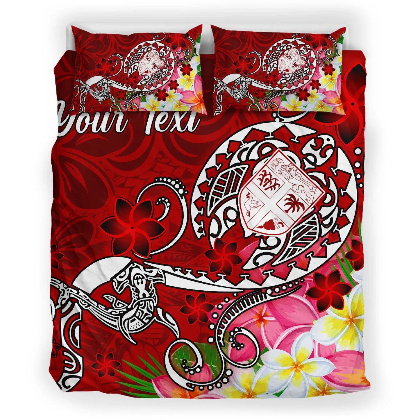 Fiji Custom Personalised Bedding Set - Turtle Plumeria (Red)
