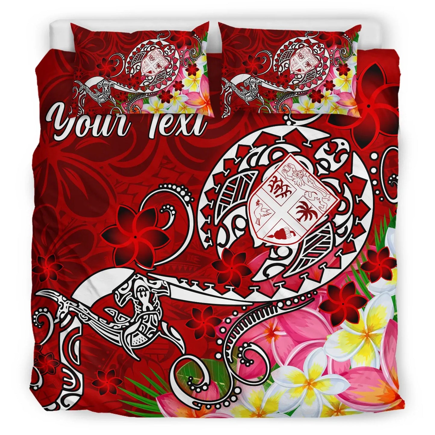 Fiji Custom Personalised Bedding Set - Turtle Plumeria (Red)