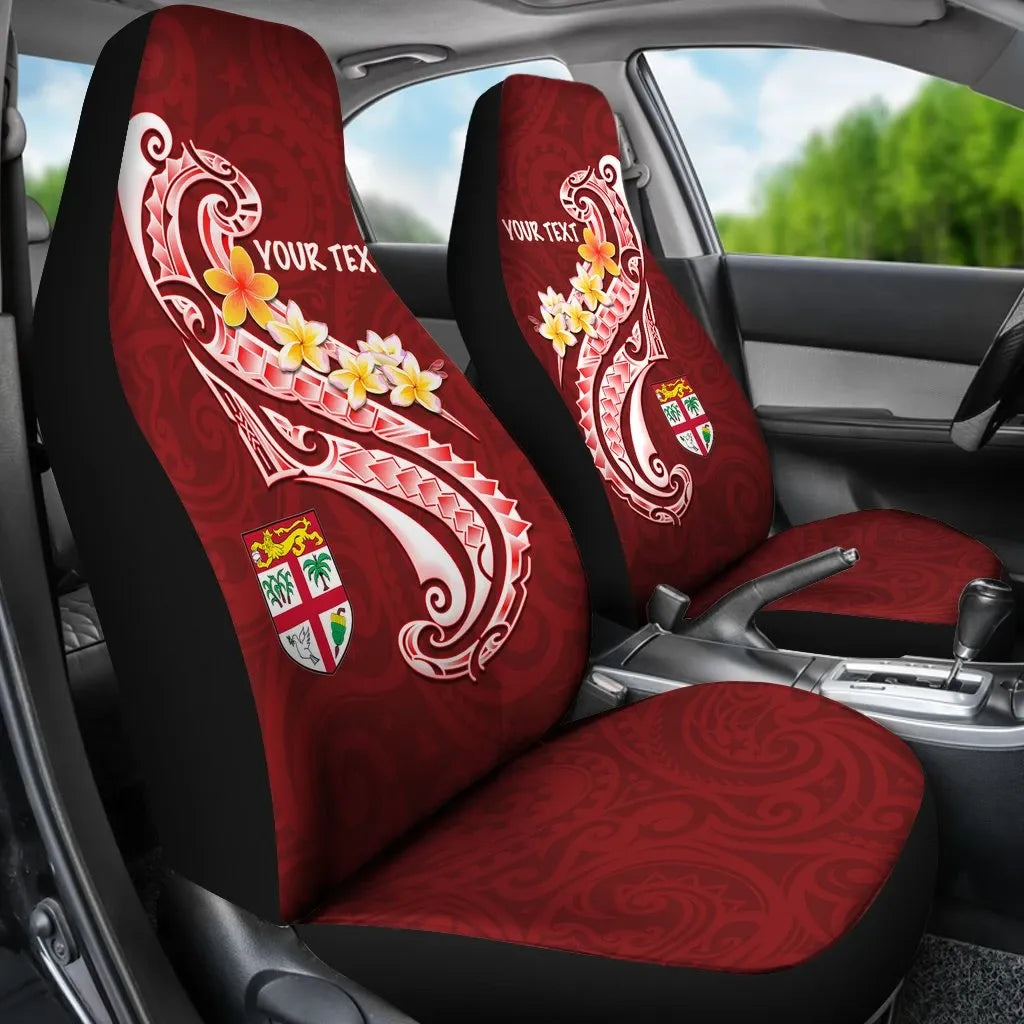 Fiji Custom Personalised Car Seat Covers - Fiji Seal  Polynesian Patterns Plumeria (Red)