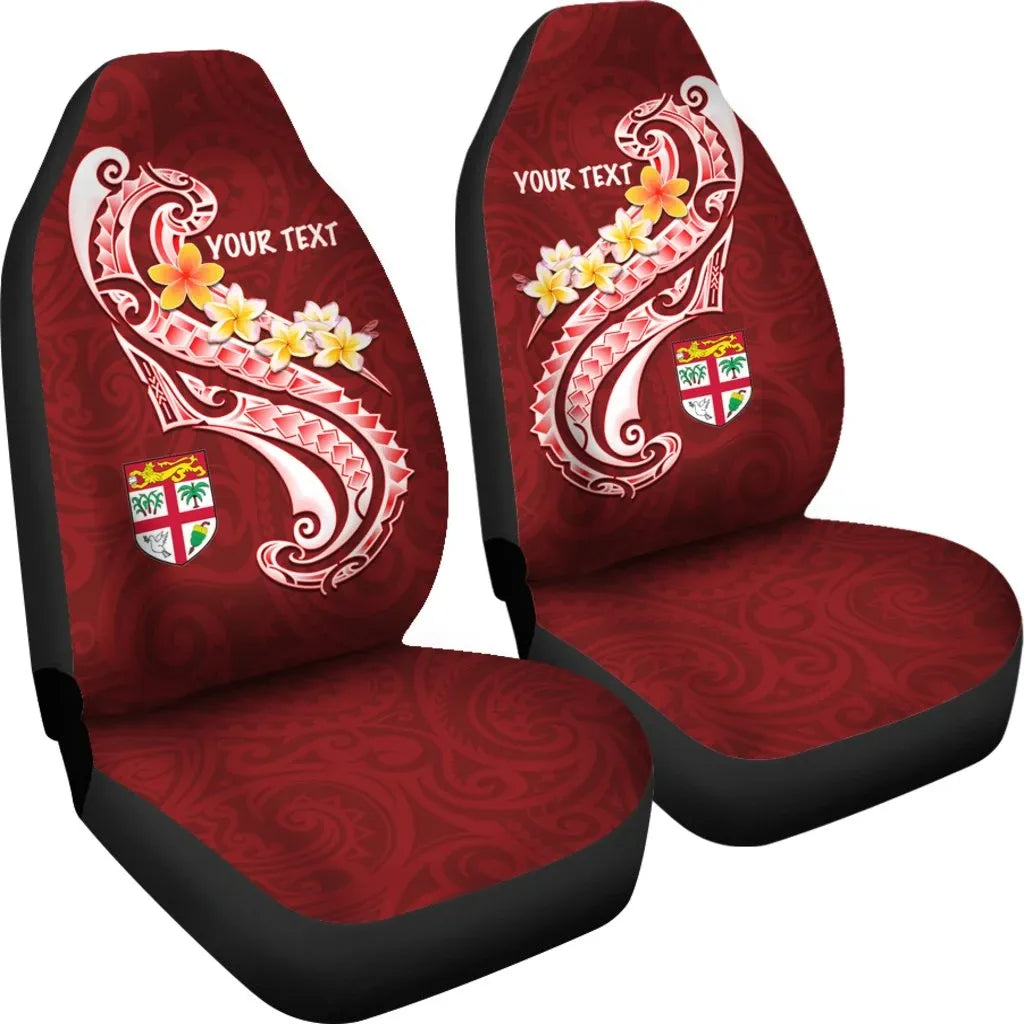 Fiji Custom Personalised Car Seat Covers - Fiji Seal  Polynesian Patterns Plumeria (Red)