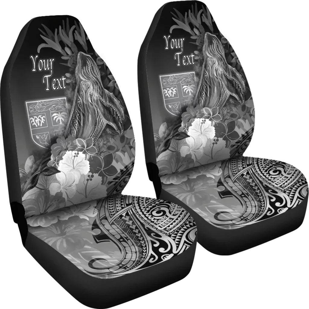 Fiji Custom Personalised Car Seat Covers - Humpback Whale with Tropical Flowers (White)