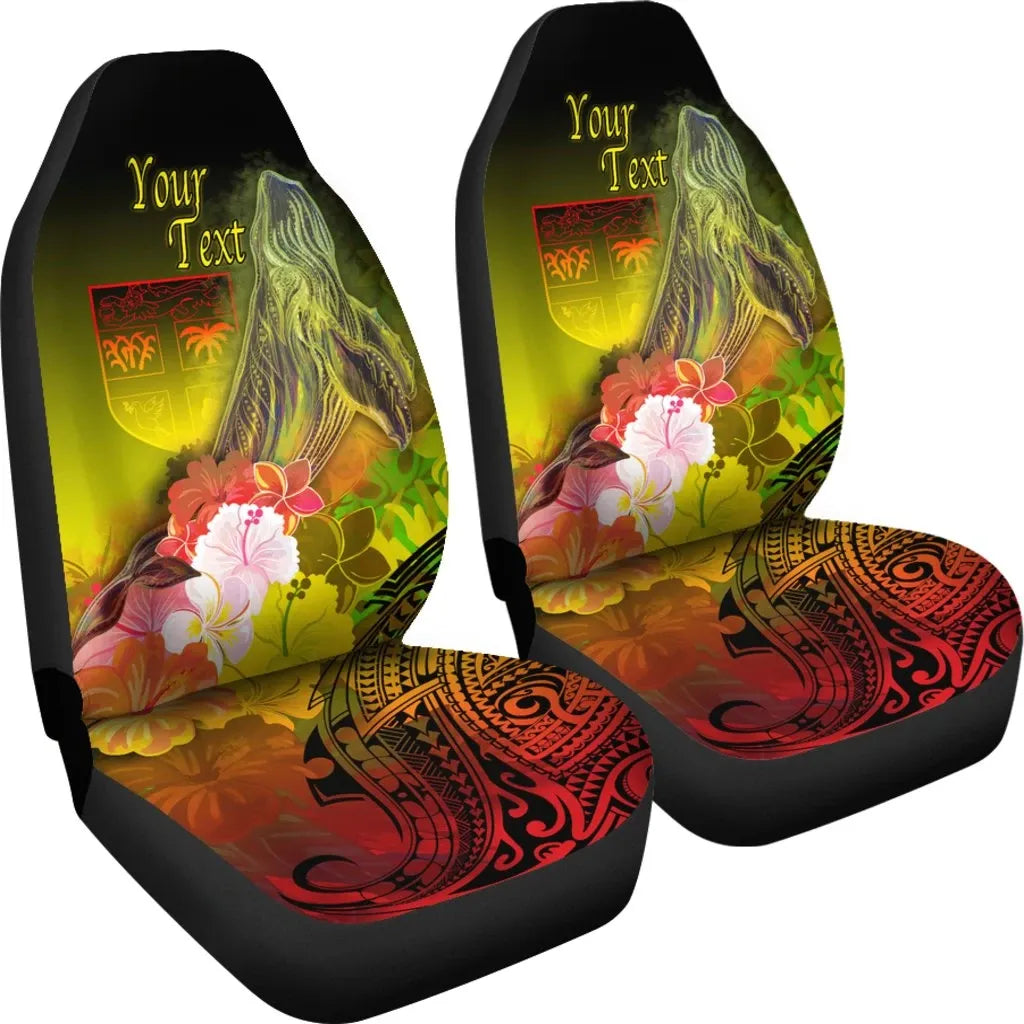 Fiji Custom Personalised Car Seat Covers - Humpback Whale with Tropical Flowers (Yellow)