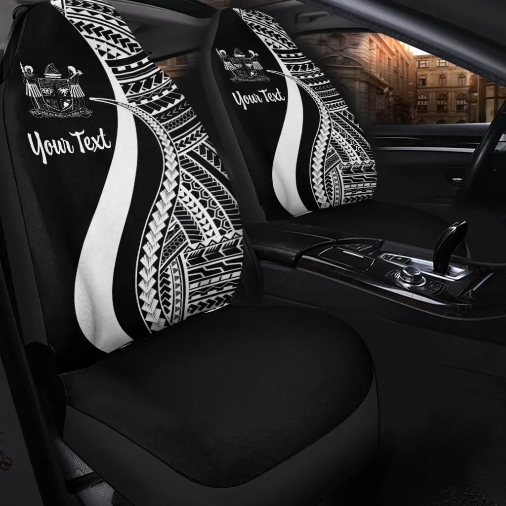 Fiji Custom Personalised Car Seat Covers - White Polynesian Tentacle Tribal Pattern Crest