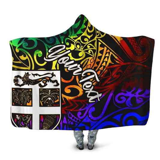 Fiji Custom Personalised Hooded Blanket - Rainbow Polynesian Pattern