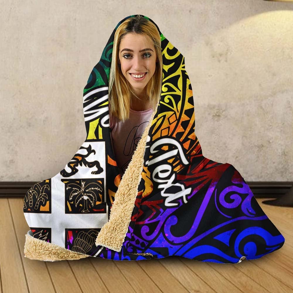 Fiji Custom Personalised Hooded Blanket - Rainbow Polynesian Pattern