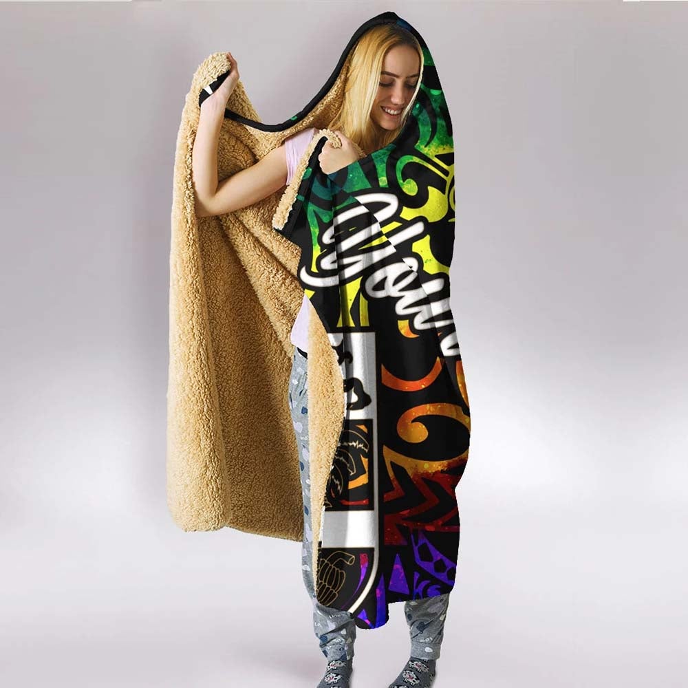 Fiji Custom Personalised Hooded Blanket - Rainbow Polynesian Pattern