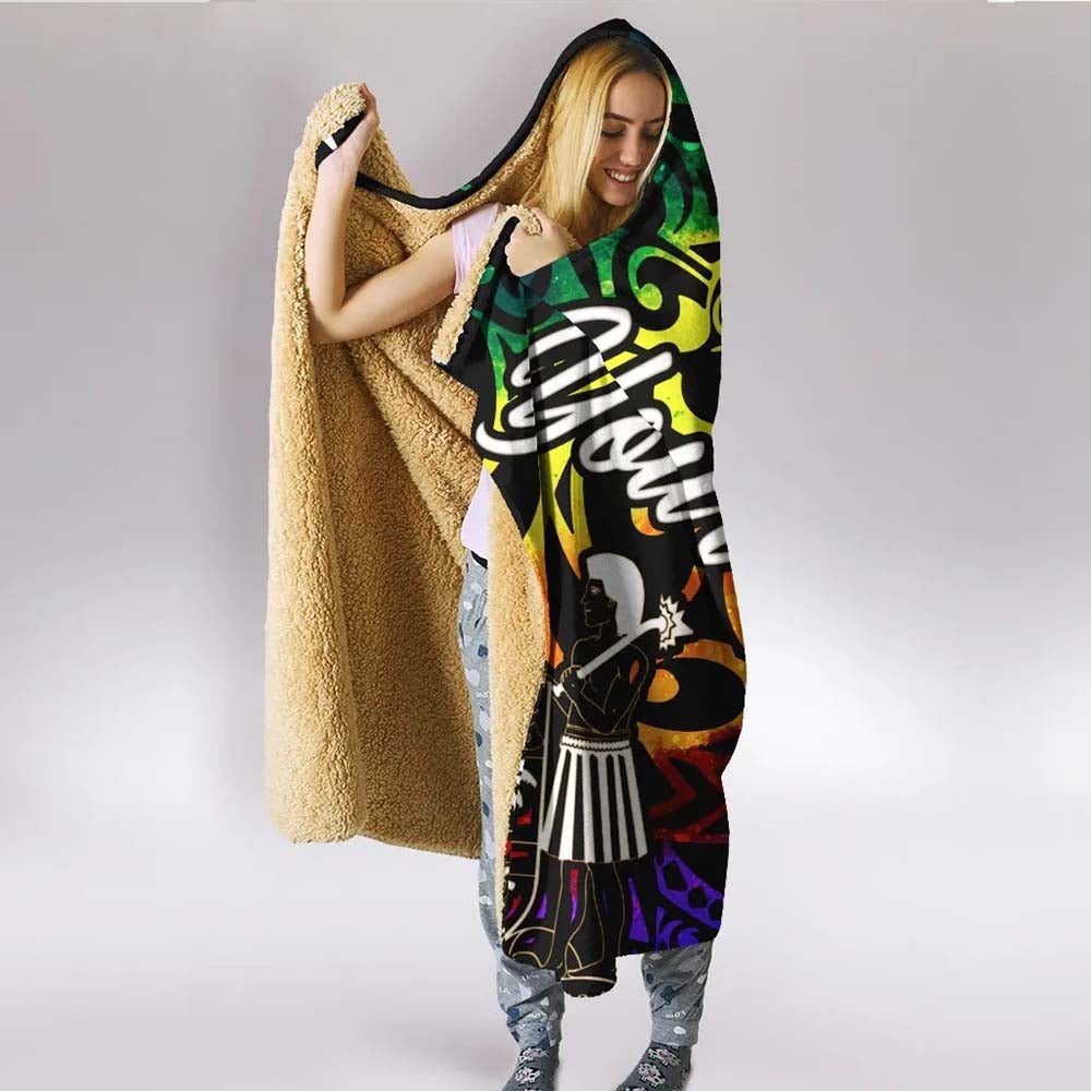 Fiji Custom Personalised Hooded Blanket - Rainbow Polynesian Pattern Crest