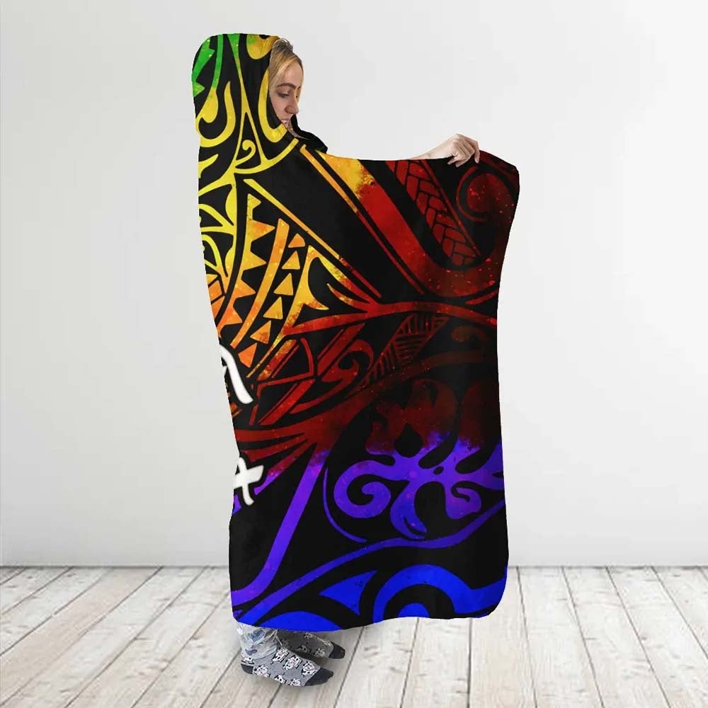 Fiji Custom Personalised Hooded Blanket - Rainbow Polynesian Pattern Crest