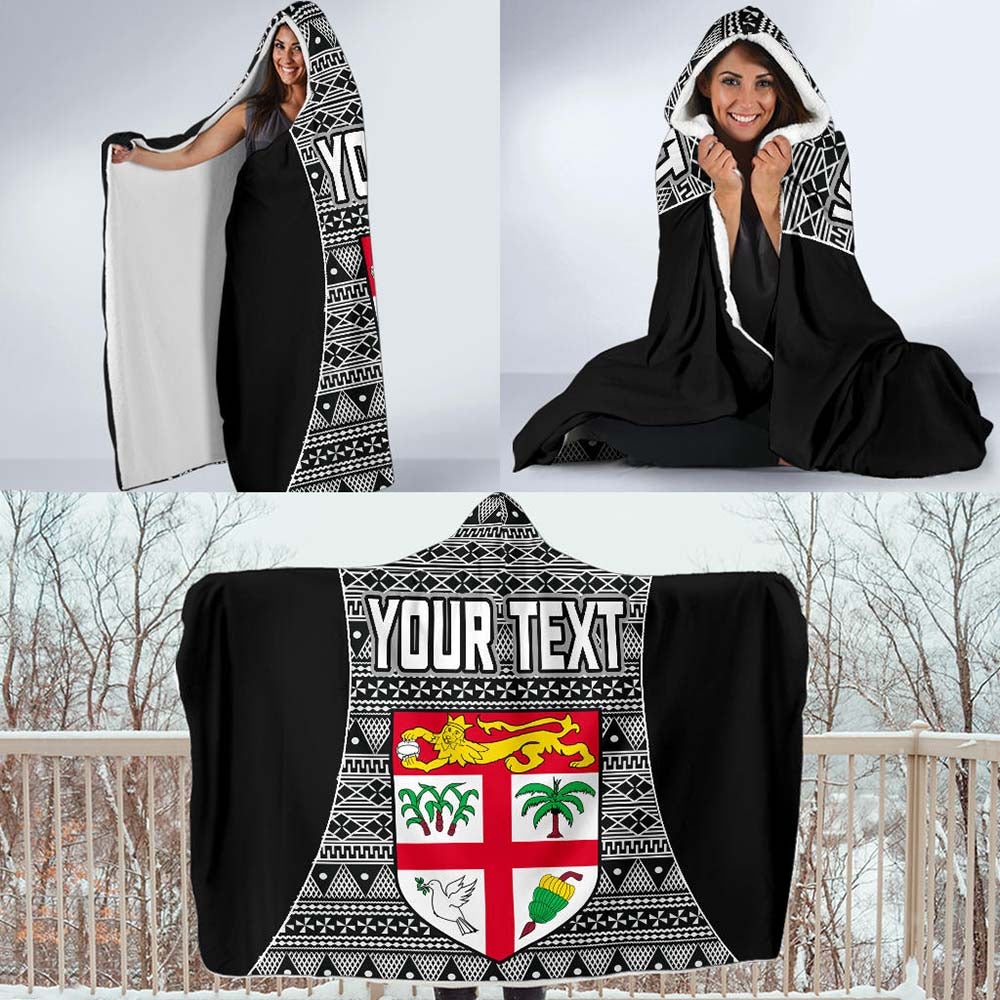Fiji Custom Personalised Hooded Blanket - Tapa Pattern Sport Style