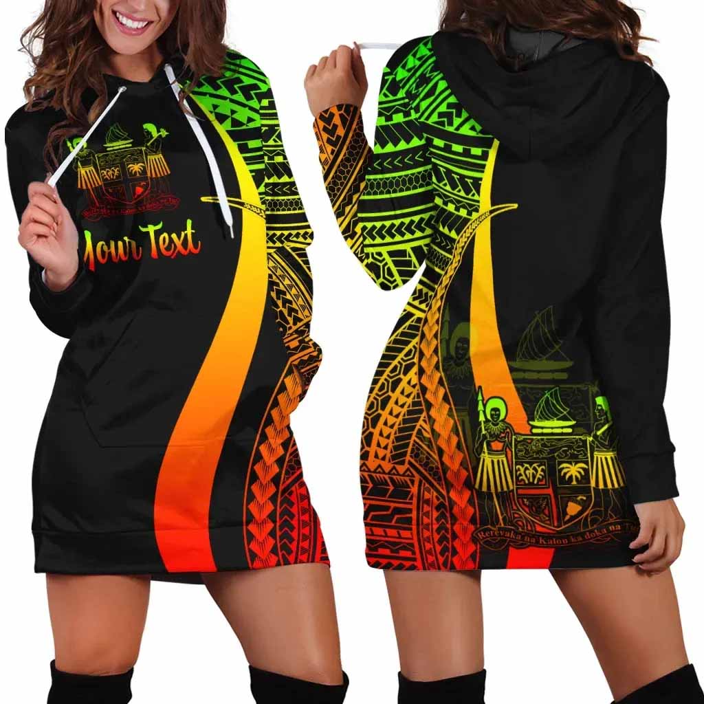 Fiji Custom Personalised Hoodie Dress - Reggae Polynesian Tentacle Pattern Crest