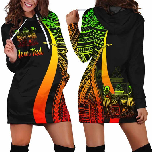 Fiji Custom Personalised Hoodie Dress - Reggae Polynesian Tentacle Pattern Crest