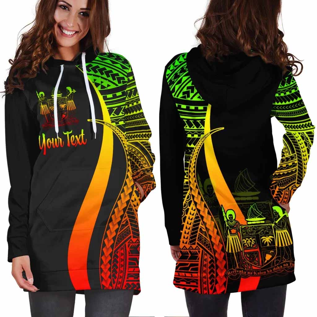 Fiji Custom Personalised Hoodie Dress - Reggae Polynesian Tentacle Pattern Crest