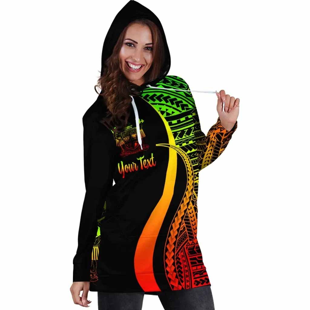 Fiji Custom Personalised Hoodie Dress - Reggae Polynesian Tentacle Pattern Crest