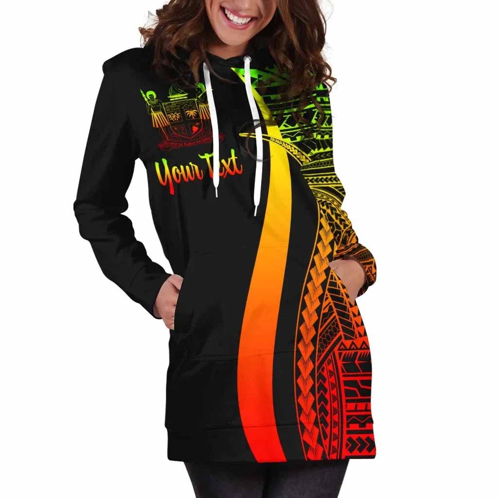 Fiji Custom Personalised Hoodie Dress - Reggae Polynesian Tentacle Pattern Crest