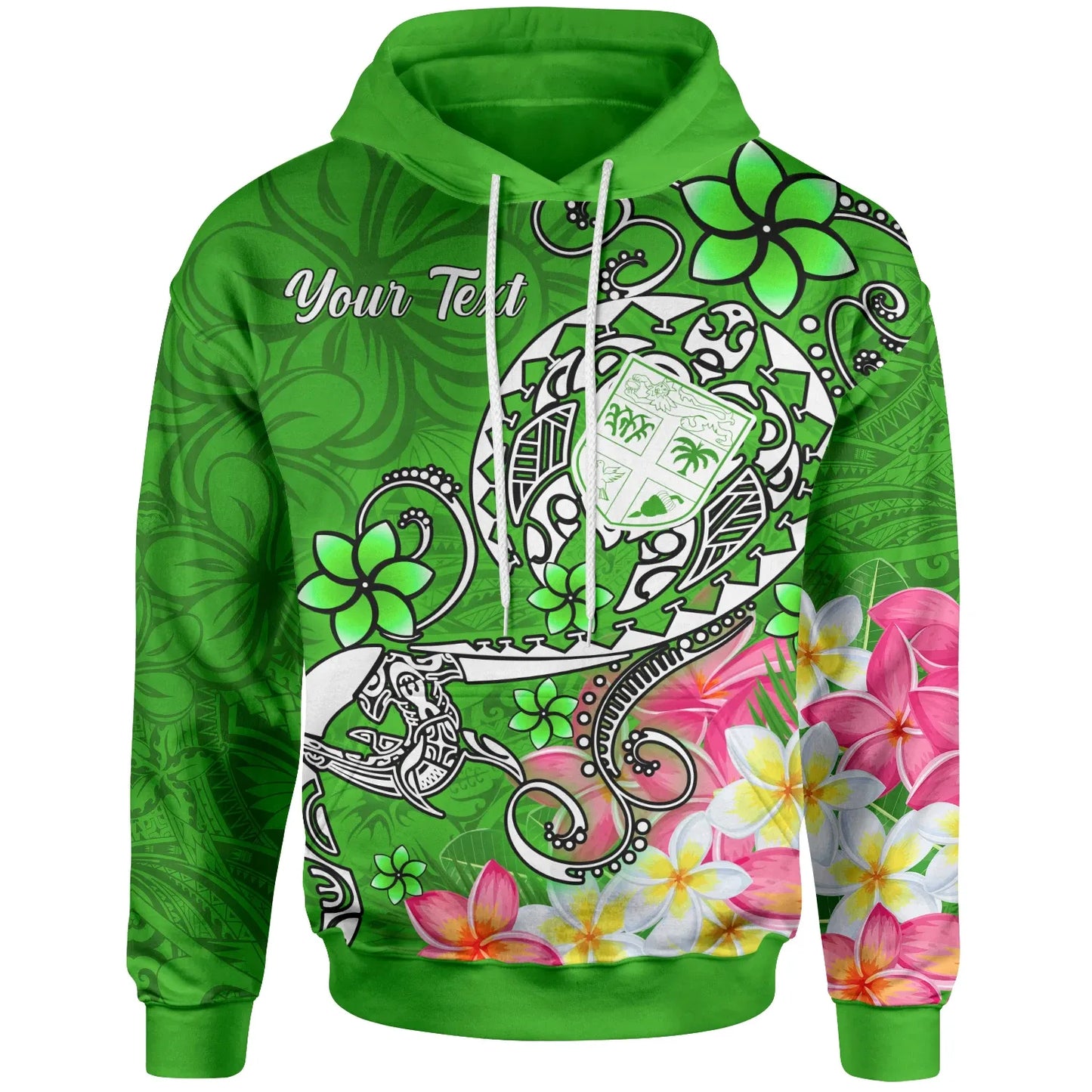 Fiji Custom Personalised Hoodie - Turtle Plumeria (Green)