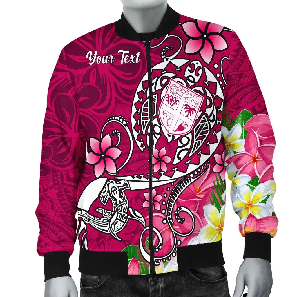 Fiji Custom Personalised Bomber Jacket - Turtle Plumeria (Pink)