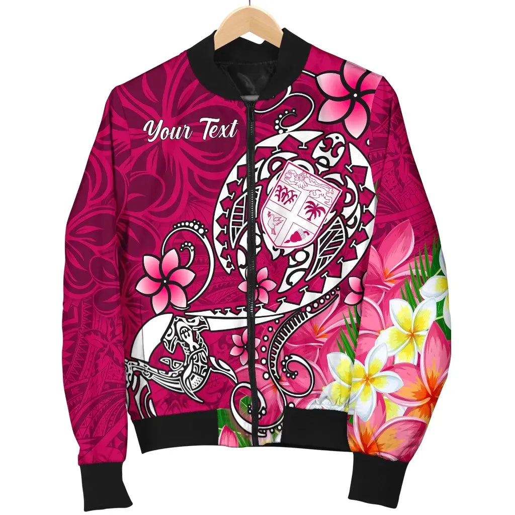 Fiji Custom Personalised Bomber Jacket - Turtle Plumeria (Pink)