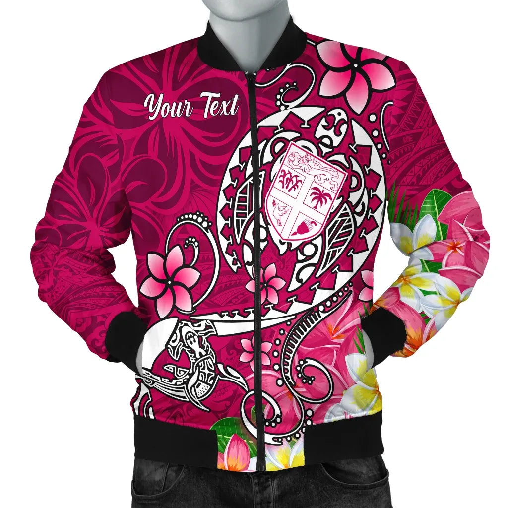 Fiji Custom Personalised Bomber Jacket - Turtle Plumeria (Pink)