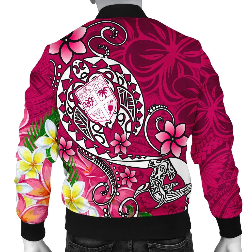 Fiji Custom Personalised Bomber Jacket - Turtle Plumeria (Pink)