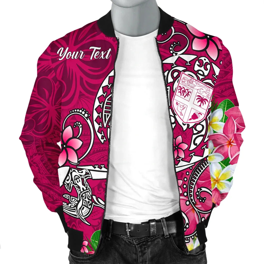Fiji Custom Personalised Bomber Jacket - Turtle Plumeria (Pink)