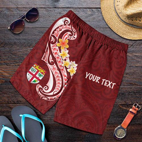 Fiji Custom Personalised Men Short - Fiji Seal Polynesian Patterns Plumeria (Red)