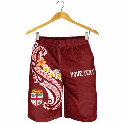 Fiji Custom Personalised Men Short - Fiji Seal Polynesian Patterns Plumeria (Red)