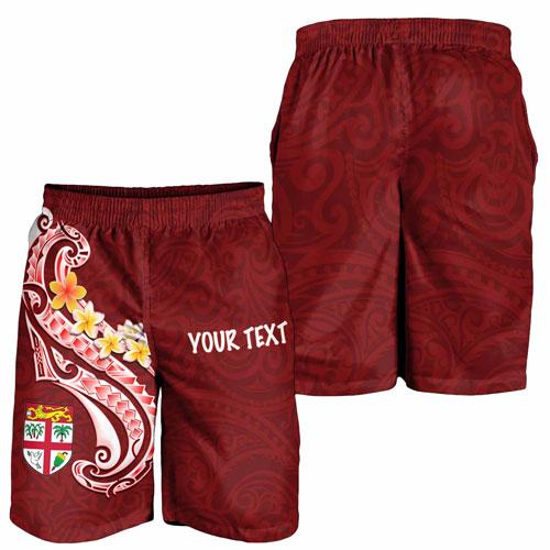 Fiji Custom Personalised Men Short - Fiji Seal Polynesian Patterns Plumeria (Red)