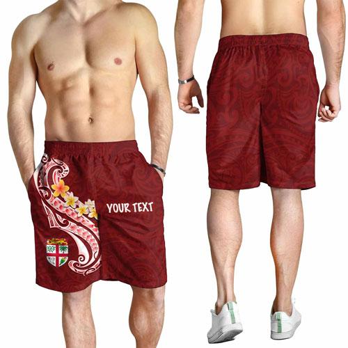 Fiji Custom Personalised Men Short - Fiji Seal Polynesian Patterns Plumeria (Red)