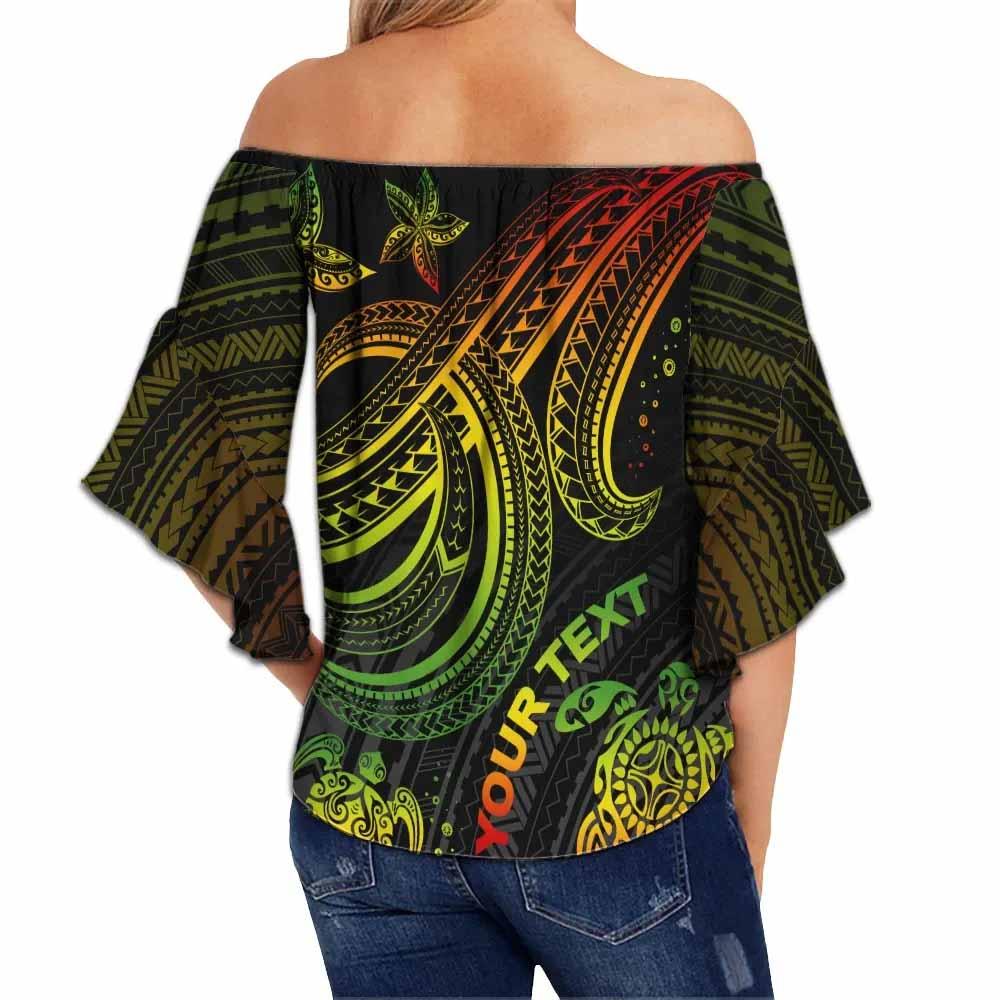Fiji Custom Personalised Off Shoulder Wrap Waist Top - Reggae Turtle Pattern