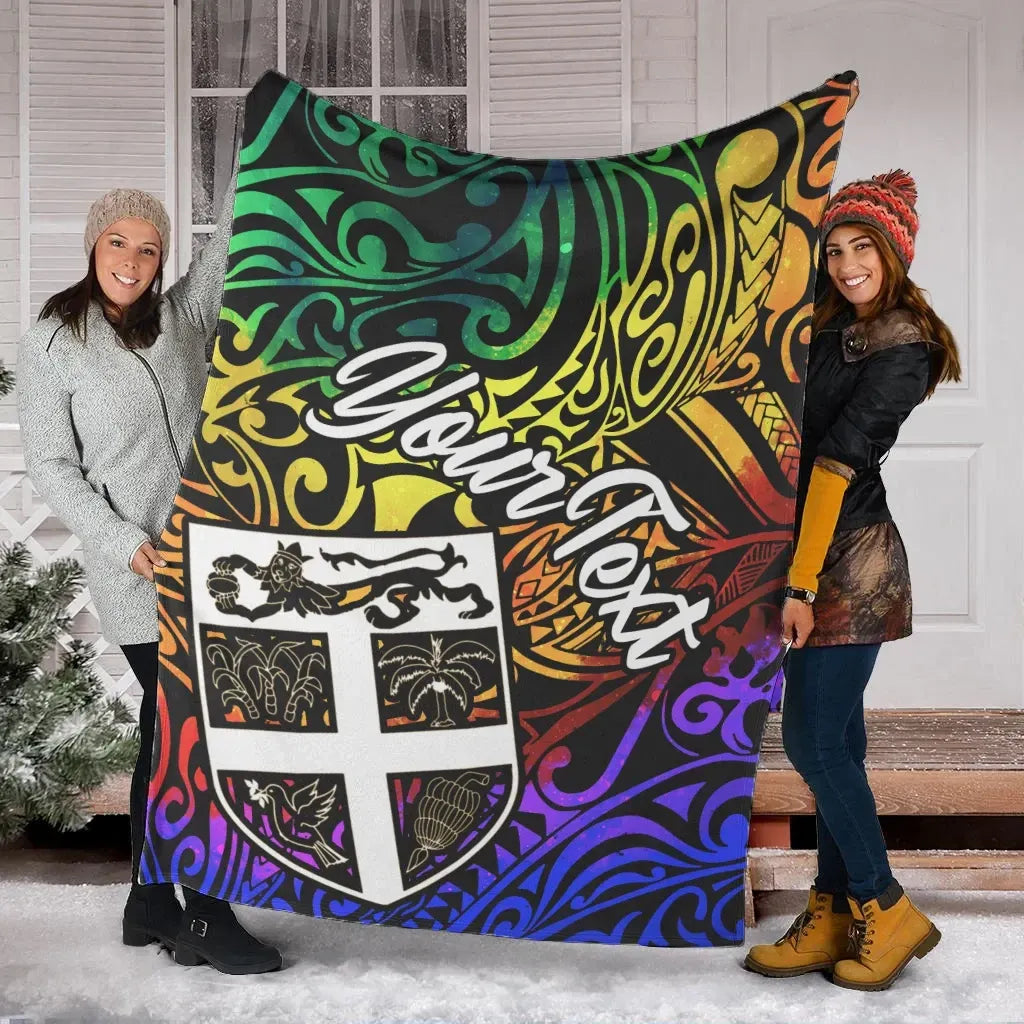 Fiji Custom Personalised Premium Blanket - Rainbow Polynesian Pattern