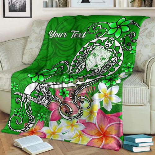 Fiji Custom Personalised Premium Blanket - Turtle Plumeria (Green)
