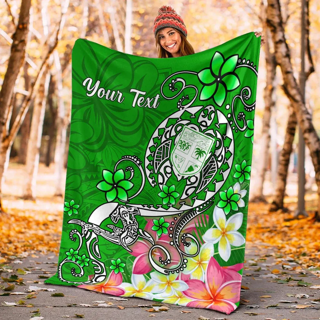 Fiji Custom Personalised Premium Blanket - Turtle Plumeria (Green)