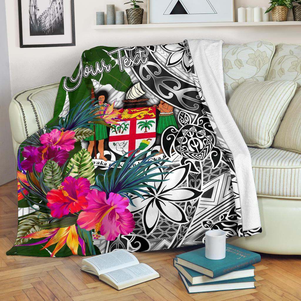 Fiji Custom Personalised Premium Blanket White - Turtle Plumeria Banana Leaf Crest