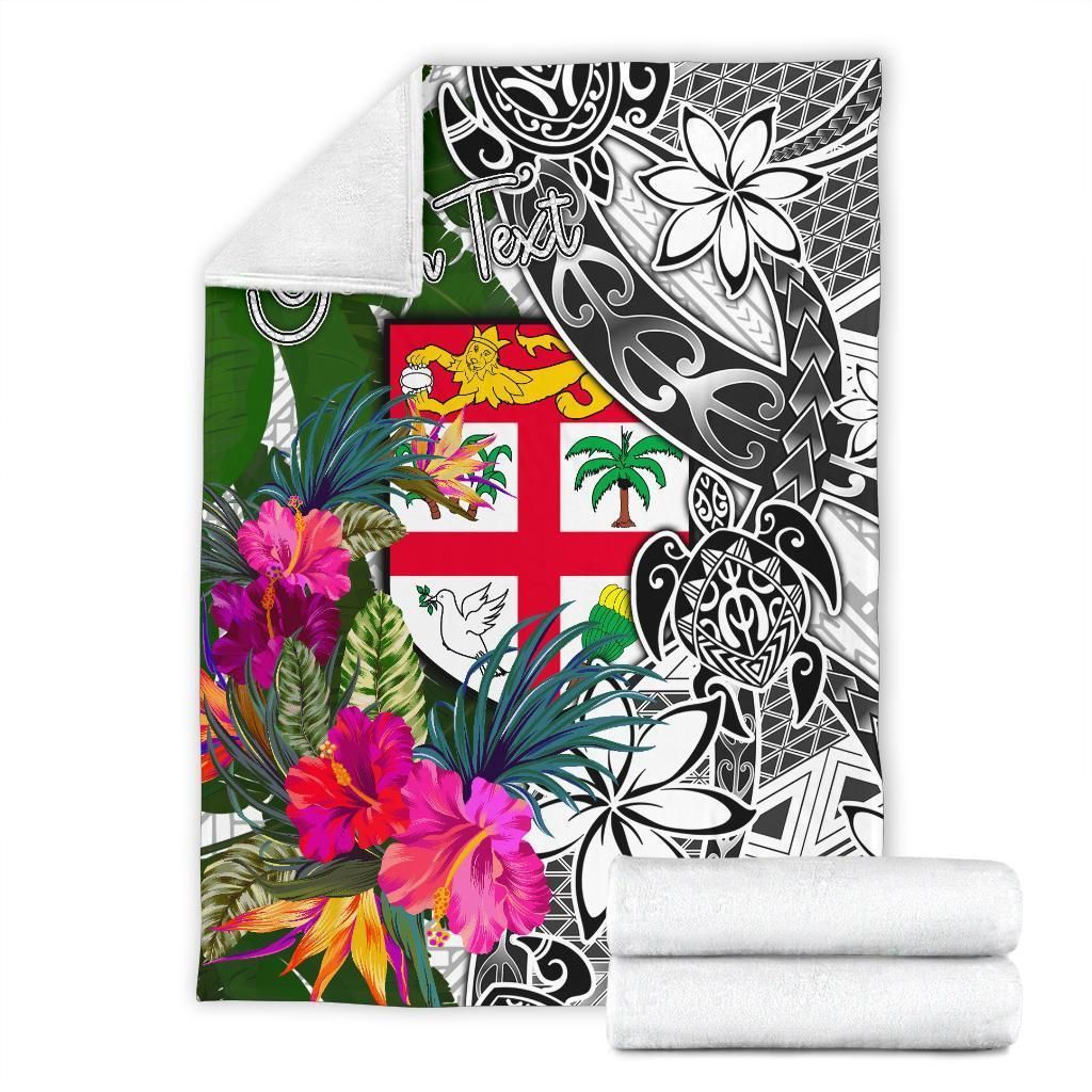 Fiji Custom Personalised Premium Blanket White - Turtle Plumeria Banana Leaf