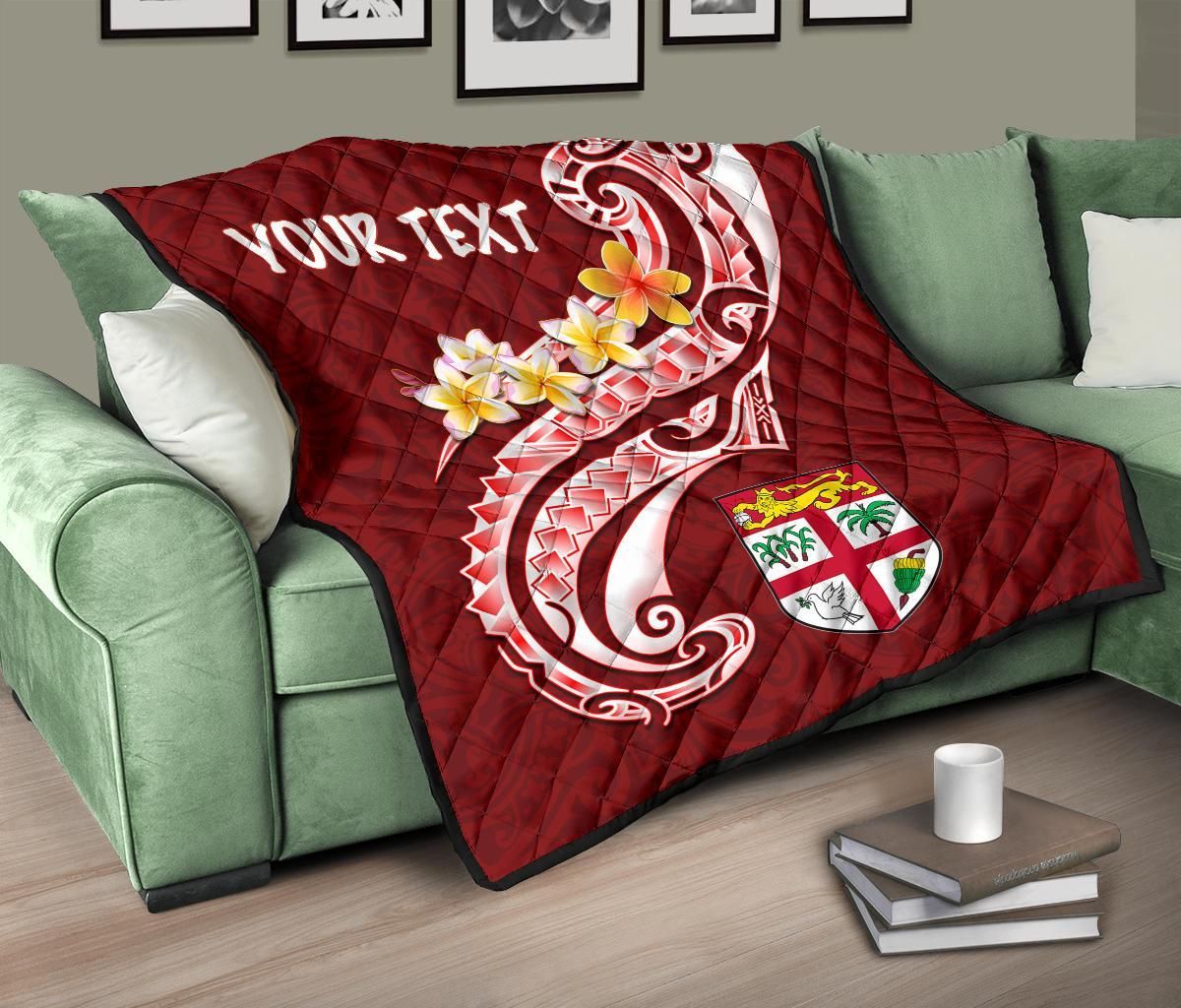 Fiji Custom Personalised Premium Quilt- Fiji Seal  Polynesian Patterns Plumeria (Red)