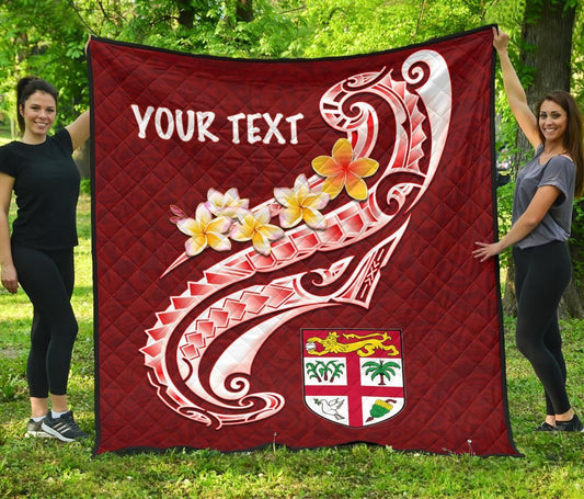 Fiji Custom Personalised Premium Quilt- Fiji Seal  Polynesian Patterns Plumeria (Red)