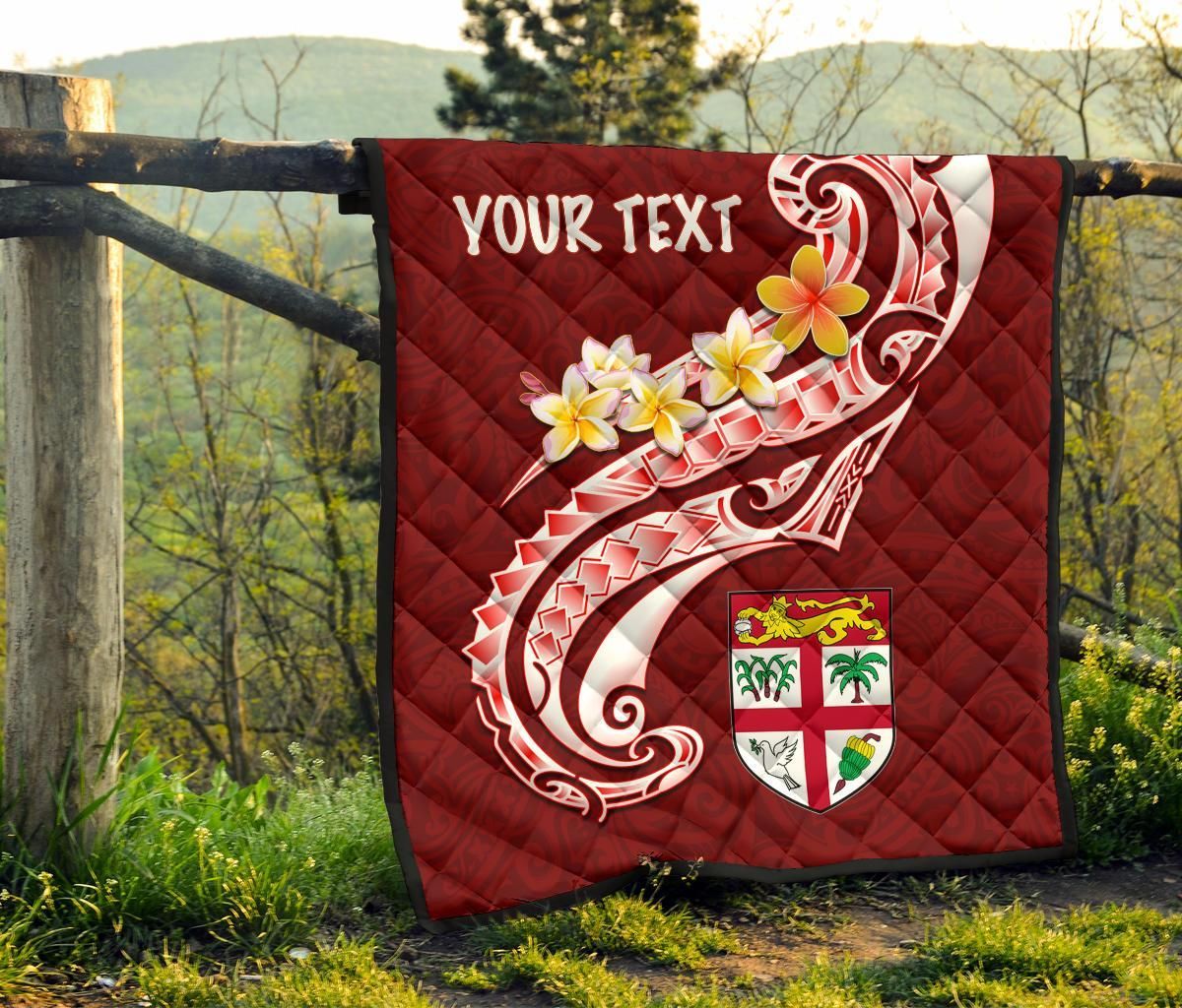 Fiji Custom Personalised Premium Quilt- Fiji Seal  Polynesian Patterns Plumeria (Red)