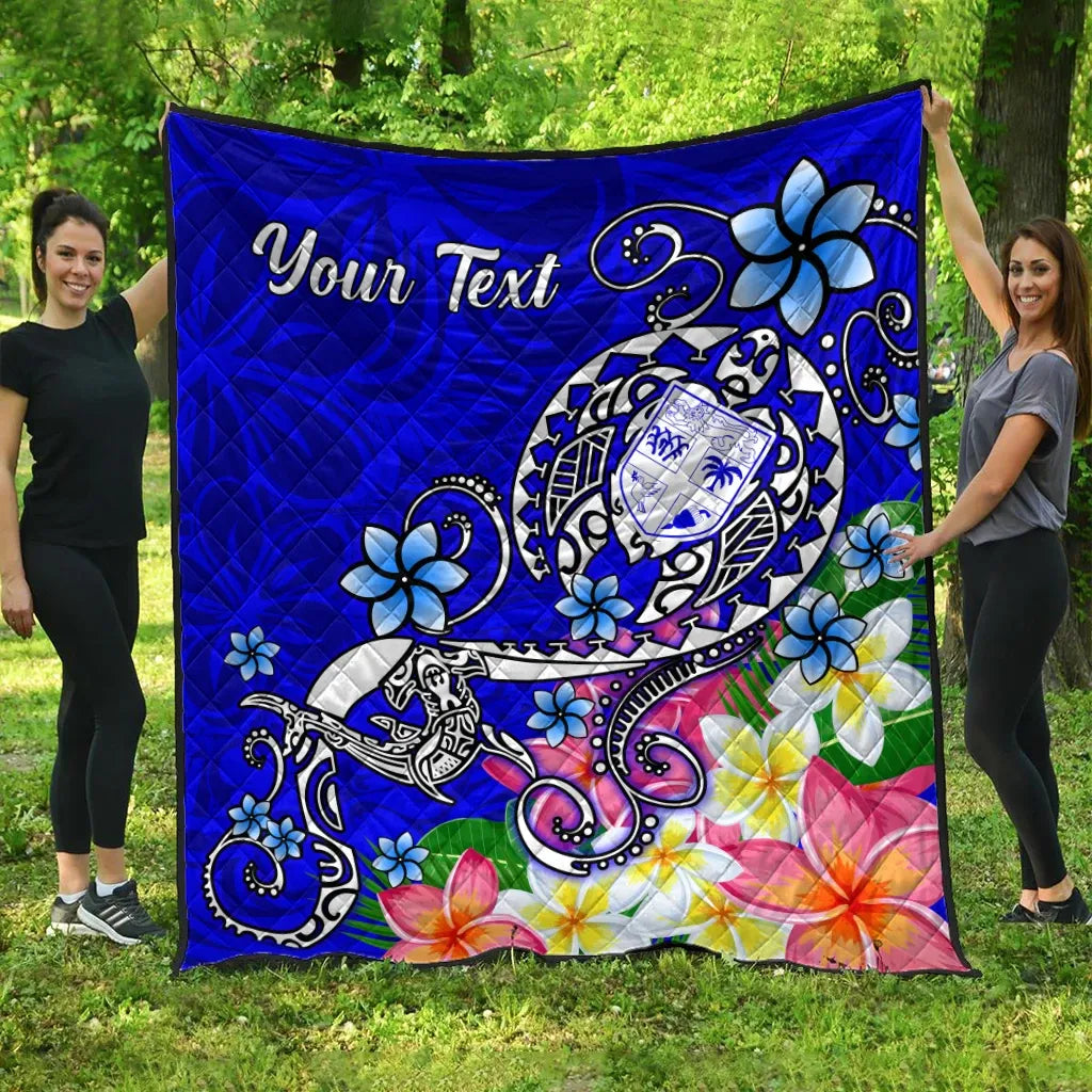 Fiji Custom Personalised Premium Quilt - Turtle Plumeria (Blue)