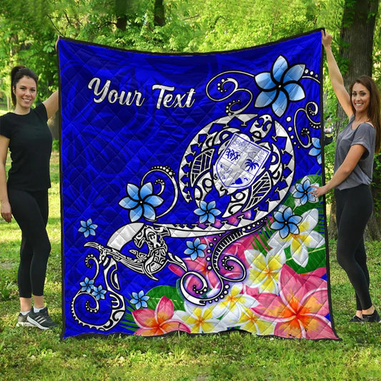 Fiji Custom Personalised Premium Quilt - Turtle Plumeria (Blue)