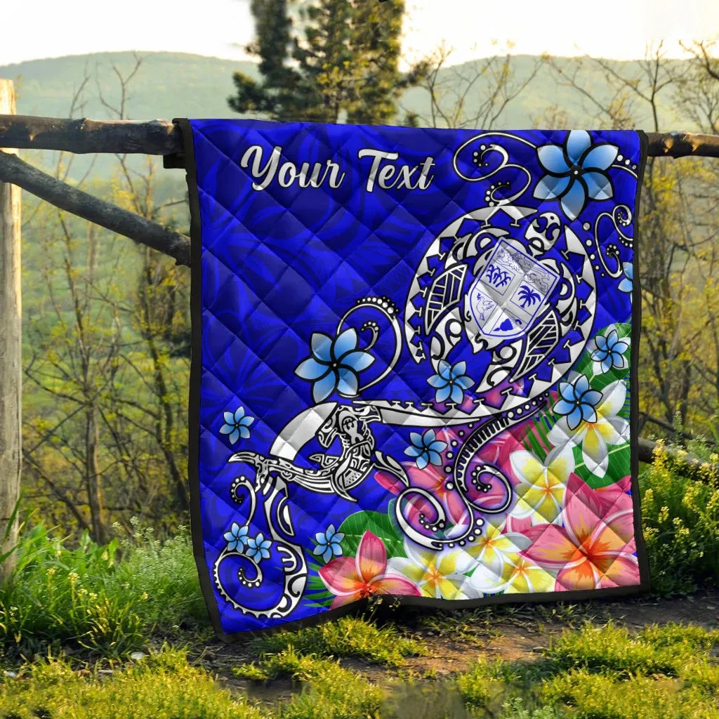 Fiji Custom Personalised Premium Quilt - Turtle Plumeria (Blue)