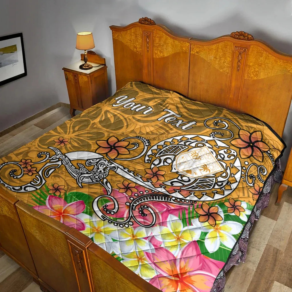 Fiji Custom Personalised Premium Quilt - Turtle Plumeria (Gold)