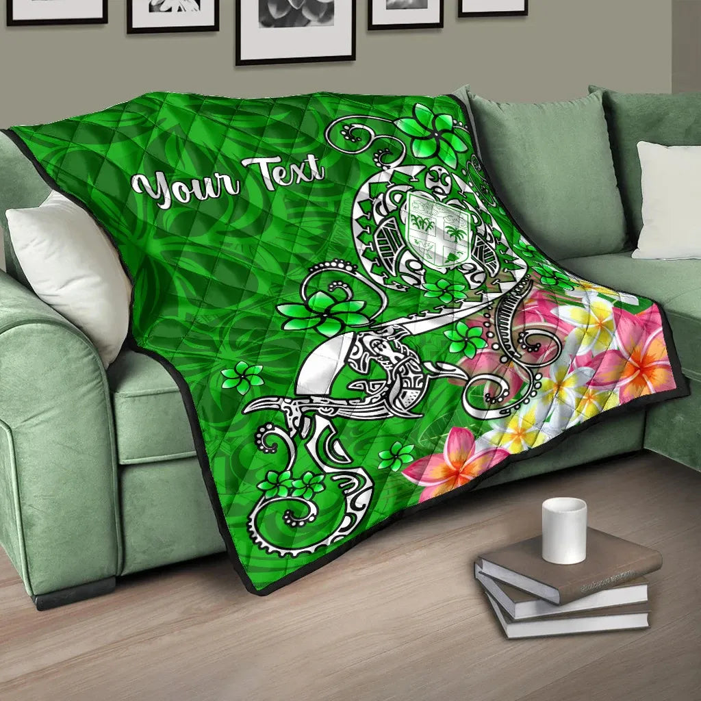 Fiji Custom Personalised Premium Quilt - Turtle Plumeria (Green)