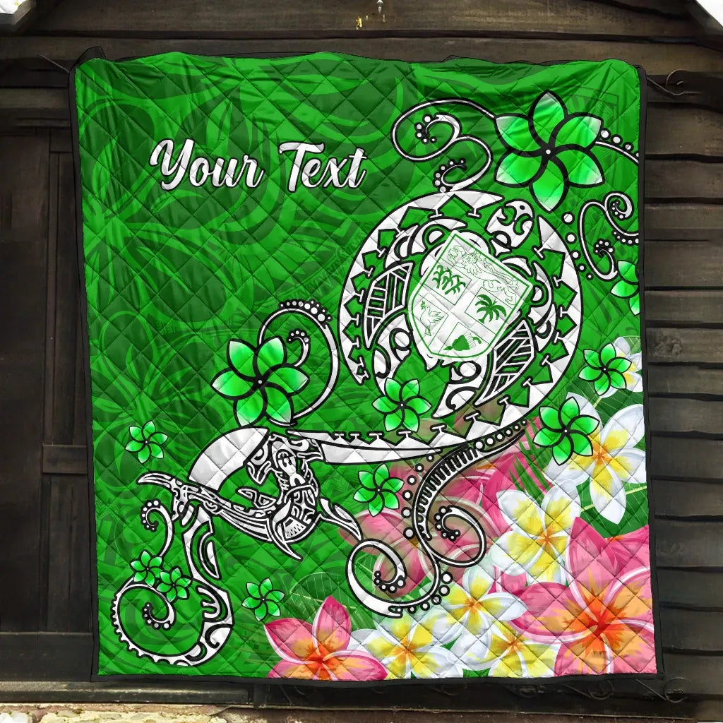Fiji Custom Personalised Premium Quilt - Turtle Plumeria (Green)