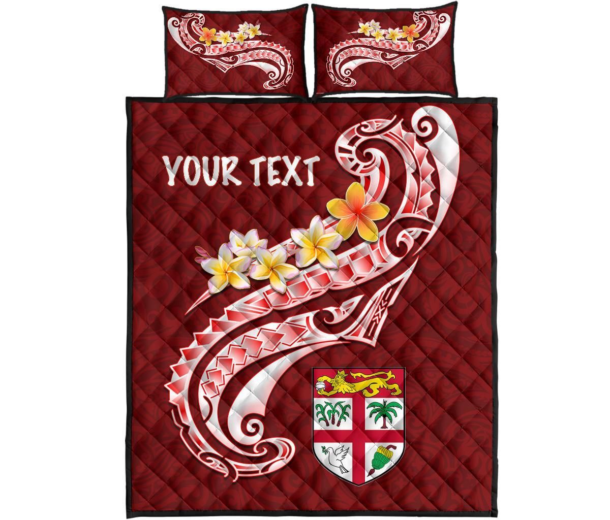 Fiji Custom Personalised Quilt Bed Set - Fiji Seal Polynesian Patterns Plumeria (Red)