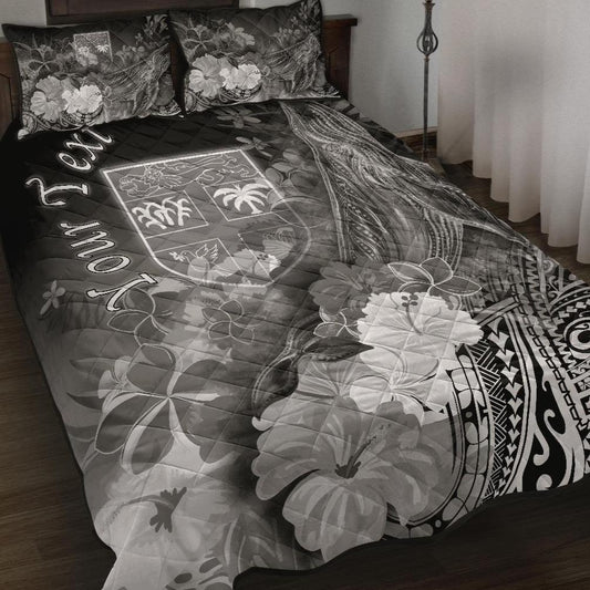 Fiji Custom Personalised Quilt Bed Set - Humpback Whale with Tropical Flowers (White)