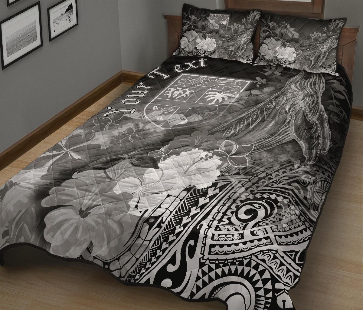 Fiji Custom Personalised Quilt Bed Set - Humpback Whale with Tropical Flowers (White)