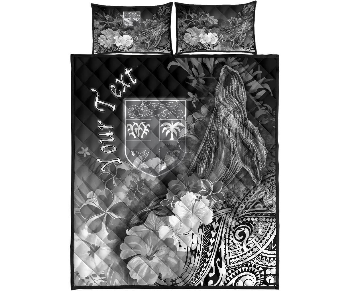 Fiji Custom Personalised Quilt Bed Set - Humpback Whale with Tropical Flowers (White)